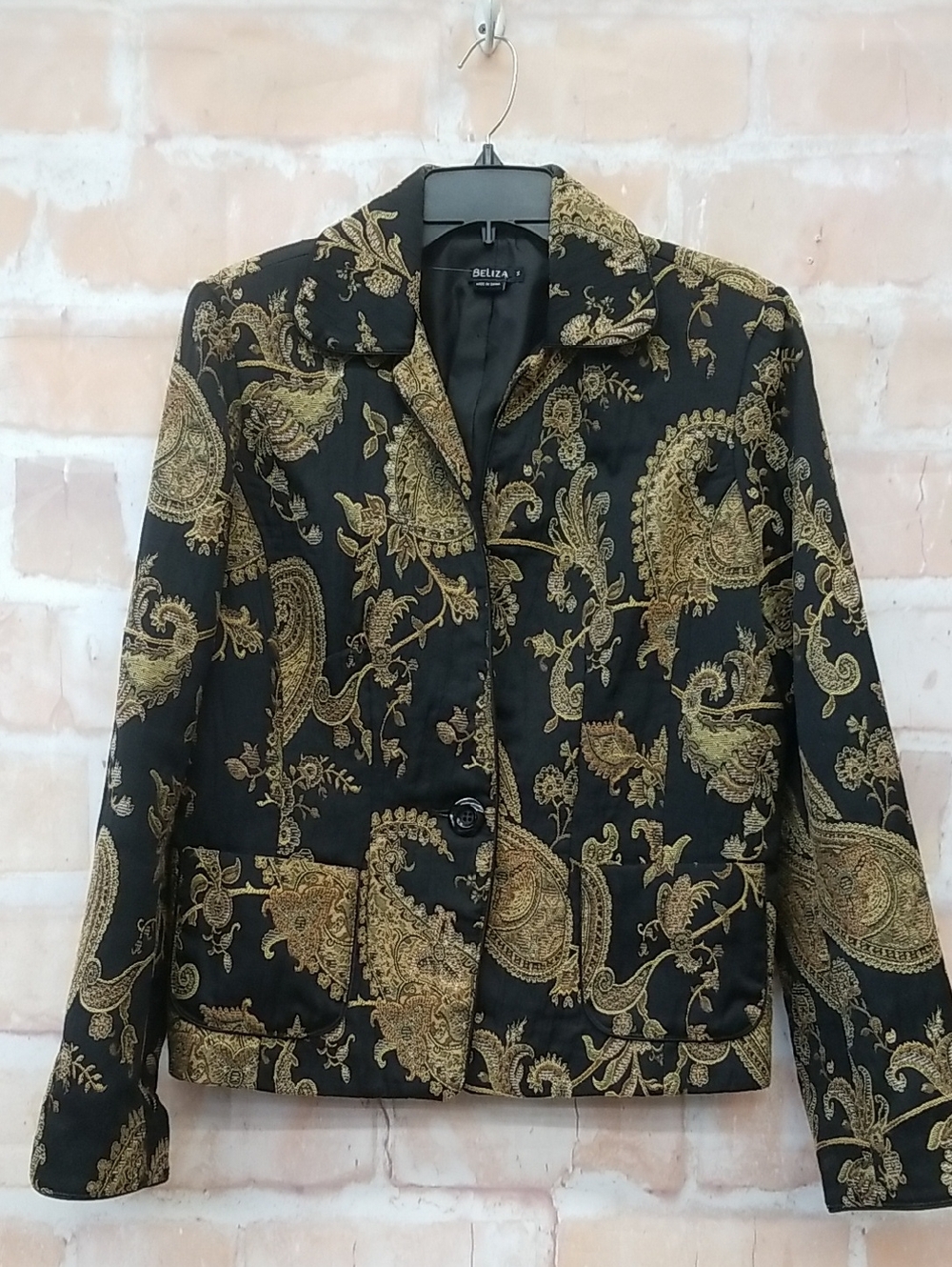 Beliza Black & Gold Paisley Womens Blazer Jacket